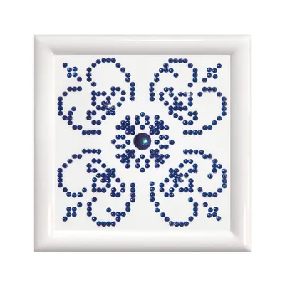 Set tablou cu diamante și ramă - Mandală albastră pe fundal alb, 10 x 10 cm