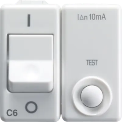 Siguranta automata cu protectie diferentiuala - 230V ac - CLASS A - 1P+N 6A 3kA 10mA CHARACTERISTIC C - 2 MODULES - SYSTEM WHITE