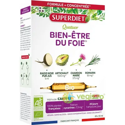 Fiole pentru Sanatatea Ficatului din 4 Plante Ecologice/Bio 20x15ml