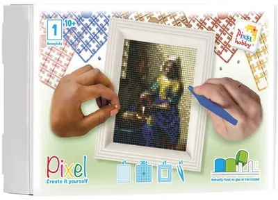 Mozaic cu ramă Pixelhobby – „Cănuța de lapte” de Vermeer, set cu pixeli Classic