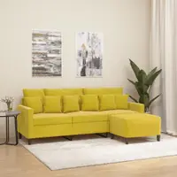Gossi canapea cu 3 locuri si taburet, galben, 180 cm, catifea