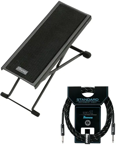Set Ibanez Jam Kit - Suport pentru picior și cablu pentru chitară 6.3 mm, 3 m, negru/verde