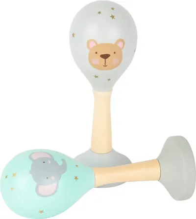 Maracas din lemn cu picior mic - culori pastelate, 2 bucăți