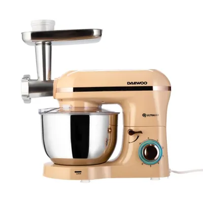 Mixer cu bol Daewoo DHM200MGC, 2000 W, 5.5 l, accesoriu masina de tocat, tocare 1.2 kg/min, 3 discuri de taiere, tel, carlig framantare, palete amestecare, Crem