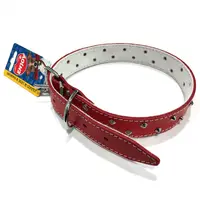 Zgarda din piele, rosie, cu tinte, 30 mm x 640 mm