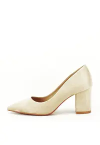 Pantofi bej cu toc gros Adelina 03 11360 - Bej