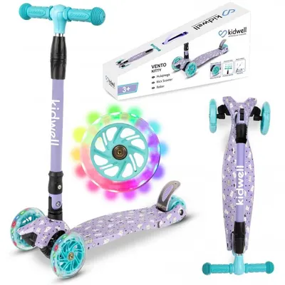 Trotineta pentru copii Kidwell Vento Kitty pliabila, roti cu led, ghidon din aluminiu reglabil, greutate admisa 50 kg, varsta 3 ani+