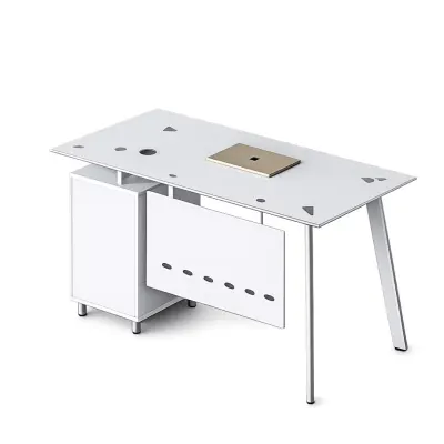 Birou Venus cu blat de sticla si dulap lateral fix - dimensiuni 1200*600*750 mm, White