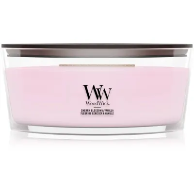 Woodwick Cherry Blossom & Vanilla lumânare parfumată cu fitil din lemn 453.6 g
