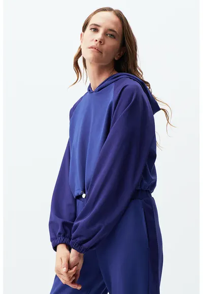 Hanorac crop cu maneci raglan - Bleumarin