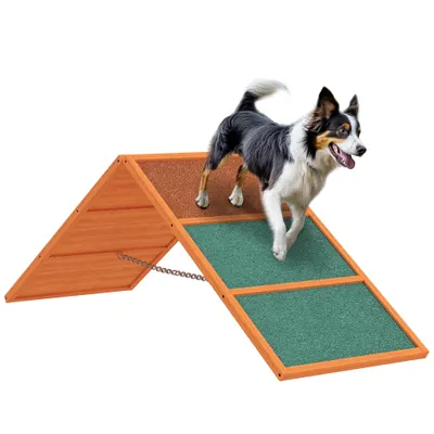 PawHut Rampă pentru Agilitate câini, pliabilă, înălțime reglabilă, antiderapantă, molid, până la 40 kg, 173 x 59 x 66 cm, Portocaliu/Verde | Aosom Romania