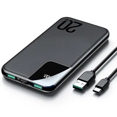 Baterie externa portabila Joyroom JR-QP190 Mini 10000 mAh, 20W, 4 Porturi, Display LED, Cablu USB-C inclus, Negru