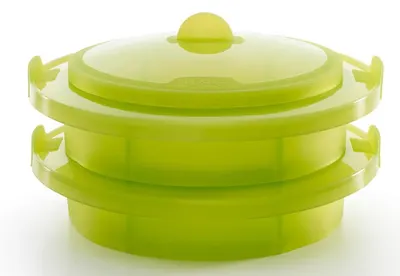 Vas pentru gătit la aburi Lekue - 32.8 x 32.8 x 13 cm, 2 niveluri, verde