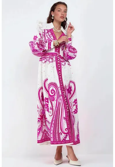 Rochie Maxi - imprimeu Paisley - maneca lunga - multicolor - poliester-lycra