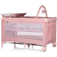 Patut pentru copii Chipolino Luna Pink marshmallow cu doua nivele, pliabil, saltea de infasat, organizator, intrarea laterala, bara cu jucarii, 2 roti, buzunar pentru accesorii, geanta de transport, greutate suportata 15 kg, standard EN716-1