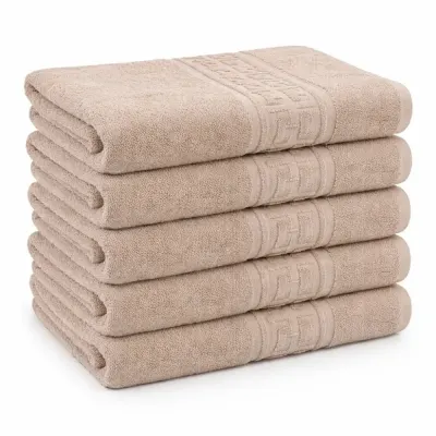 Set 5 prosoape medii 50x90cm, din 100% bumbac pakistanez, 400g, Greek Border, Bej