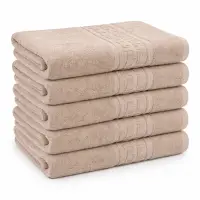 Set 5 prosoape medii 50x90cm, din 100% bumbac pakistanez, 400g, Greek Border, Bej