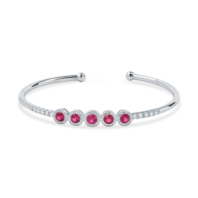 Bratara fixa deschisa din aur alb cu rubine si diamante de 1.8ct