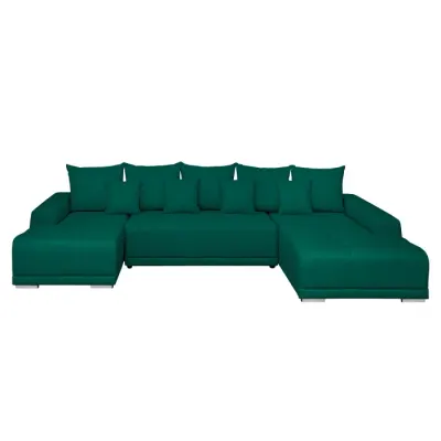 Coltar extensibil MARIBO U, cu arcuri si lada depozitare, colt dreapta, verde inchis, 350x203x90 cm