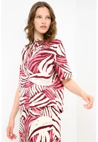 Bluza cu maneci medii cu prindere cu cordon la decolteu - Violet/Bej/Roz