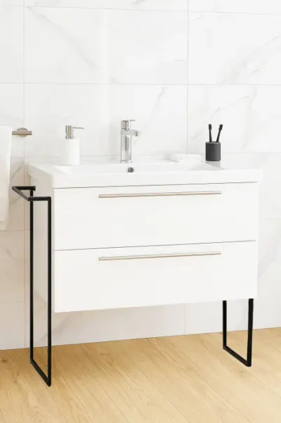 Set Baza front MDF si Lavoar seria 754, cadru metalic, cu sertare, 80 cm, alb
