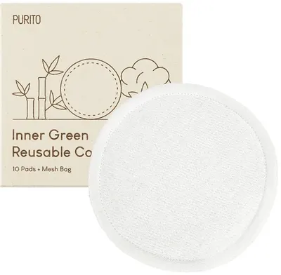 Purito Dischete de bumbac reutilizabile pentru curățarea feței Inner Green, 10 buc