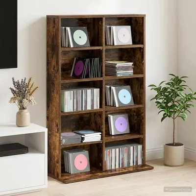 vidaXL Dulap pentru CD-uri Stejar fumuriu 65 x 23,5 x 97,5 cm