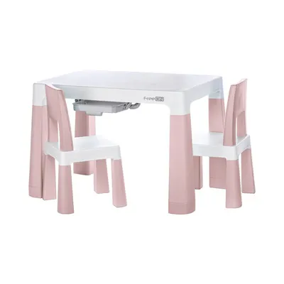 Set masuta si doua scaune, FreeON, Neo, Pentru copii, Cu doua sertare, Cu masa reglabila la doua inaltimi, Conform cu standardele europene de securitate EN71-1;2018, EN71-2:2020, EN71-3:2021, Roz
