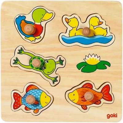 Puzzle din lemn pentru copii cu mânere Goki - Lake