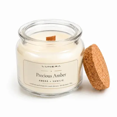 Lumânare parfumată din ceară de soia Precious Amber - Ambră și Vanilie 90 g - Transparent