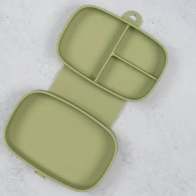 Caserola compartimentata din silicon cu ventuza AppeKids Magic Box Raw Green