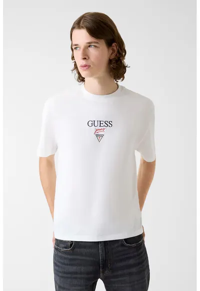 Tricou supradimensionat din bumbac cu broderie logo - Alb