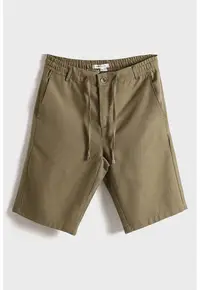 Pantaloni scurti din amestec de in cu talie ajustabila - Kaki/Kaki inchis