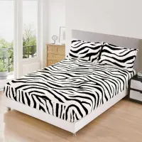 Cearsaf cu Elastic, Cocolino Sherpa Touch, 180x200cm si 2 fete de perna 50x70cm, Model Zebrat, Alb