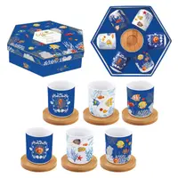 Set porțelan, 6 cești cu suporturi din bambus, 110 ml, Aquarium, Easy Life