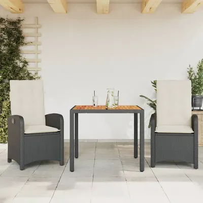 Gossi set mobilier de gradina cu perne, 3 piese, negru, poliratan