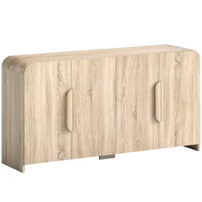 HOMCOM Comodă pentru Bucătărie, Mobilă cu Uși Soft-Close, Colțuri Rotunjite, Rafturi Reglabile, Stil Modern, Comodă pentru Living, Sufragerie, 157,4x39x82cm, Lemn Natural | Aosom Romania