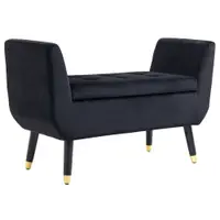 HOMCOM banchetă cu depozitare și cotiere, banchetă tapițată cu aspect de catifea, cufăr cu picioare din lemn, bancă pentru living, dormitor, hol 107 x 42 x 65 cm, Negru | Aosom Romania