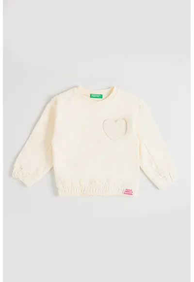 Bluza de trening cu aplicatie cu inima - Alb fildes