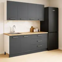Set bucatarie GERMANIA 160 cm, 4 corpuri, 3 sertare, blat gros, antracit