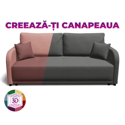 Canapea extensibila BERNA S, 3 locuri, cu arcuri si lada depozitare, 210x110x90 cm, Configurator 3D