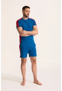 Pijama scurta de bumbac - Rosu/Albastru
