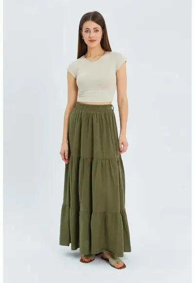 Fusta Maxi HiCCUP - bumbac - kaki - Kaki