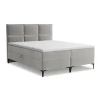 Pat boxspring gri deschis cu spațiu de depozitare 160x200 cm Pakalana – Makamii