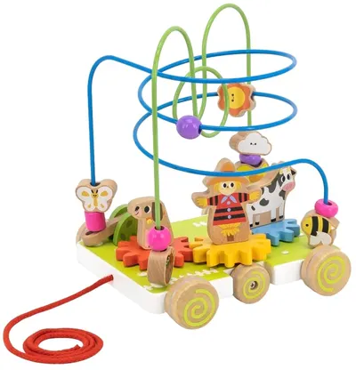 Cărucior de tragere din lemn Viga Toys - Cu unelte și activități