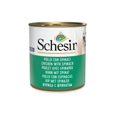 Hrana umeda pentru caini Schesir cu pui si spanac 285 g