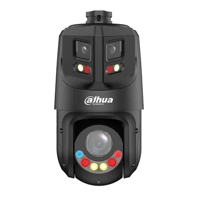 Camera supraveghere IP Speed Dome PTZ cu lentila tripla Dahua WizSense TiOC Active Deterrence SDT4E425-8P-GB-APV1-BLACK, 8MP+4MP, 5-125mm, IR/lumina alba 100m/50m, 25x, slot card, panoramica, smart tracking, PoE, neagra