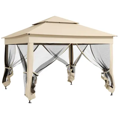 Outsunny Tonelă de grădină pop-up pliabilă 3 x 3 m metal poliester impermeabil anti-UV plase de țânțari sac de transport crem | Aosom Romania