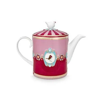 Ceainic din porțelan, Pip Studio, Medallion Red-Pink, 1.3l, colecția Love Birds