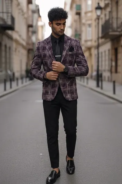 Costum barbati slim fit sacou, pantaloni, vesta, cravata, batista 13201